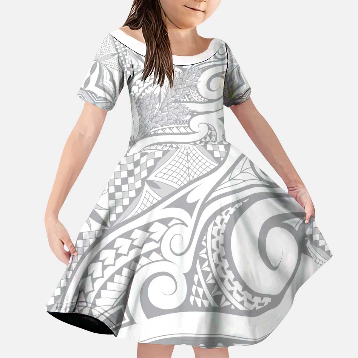 Lotu Tamaiti Samoa Siapo Family Matching Puletasi and Hawaiian Shirt White Sunday With Teuila Torch Ginger LT9 Daughter's Dress White - Polynesian Pride