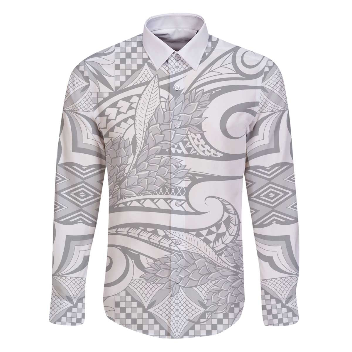 Lotu Tamaiti Samoa Siapo Family Matching Puletasi and Hawaiian Shirt White Sunday With Teuila Torch Ginger LT9 Dad's Shirt - Long Sleeve White - Polynesian Pride