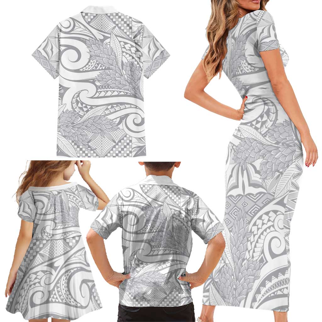 Lotu Tamaiti Samoa Siapo Family Matching Short Sleeve Bodycon Dress and Hawaiian Shirt White Sunday With Teuila Torch Ginger LT9 - Polynesian Pride