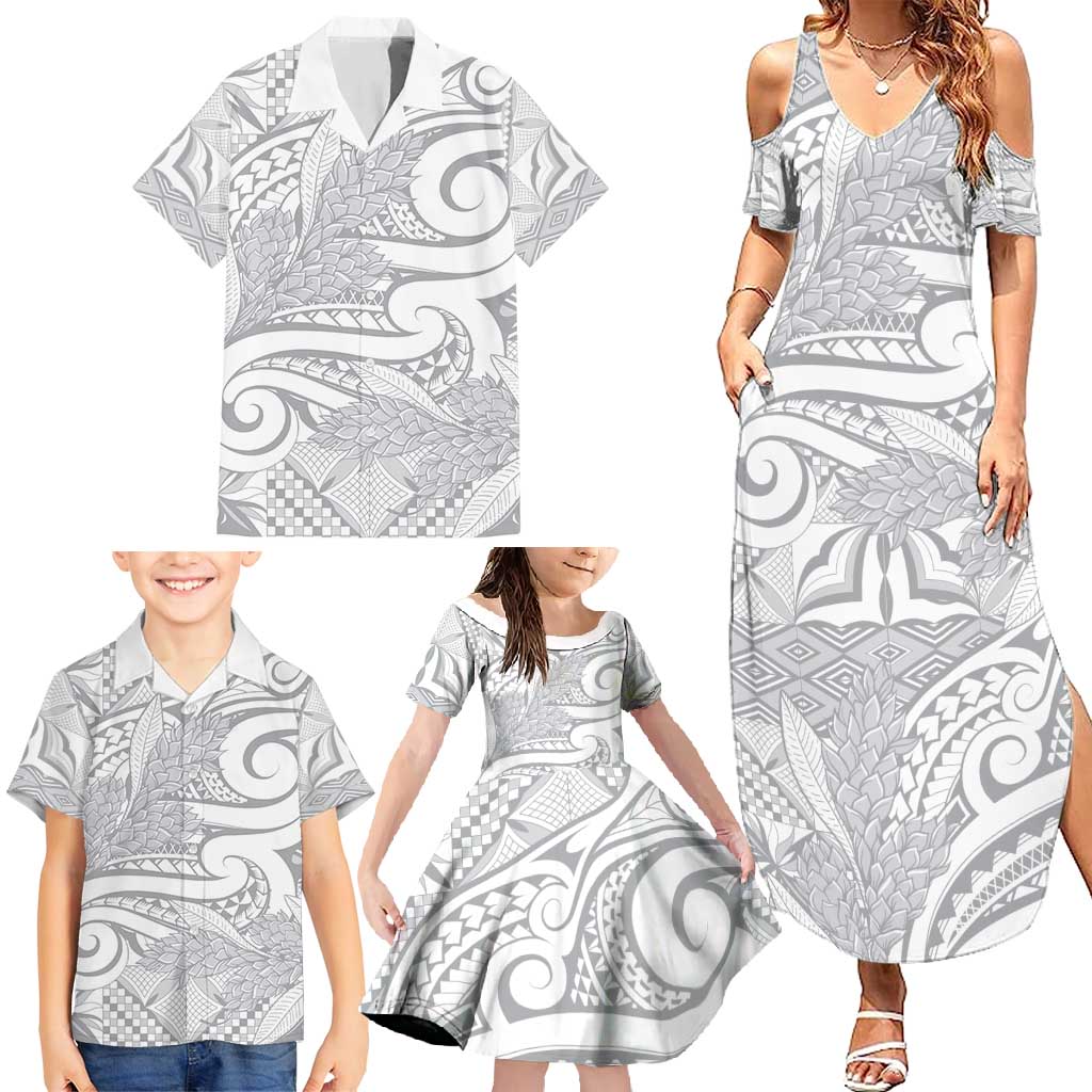 Lotu Tamaiti Samoa Siapo Family Matching Summer Maxi Dress and Hawaiian Shirt White Sunday With Teuila Torch Ginger LT9 - Polynesian Pride