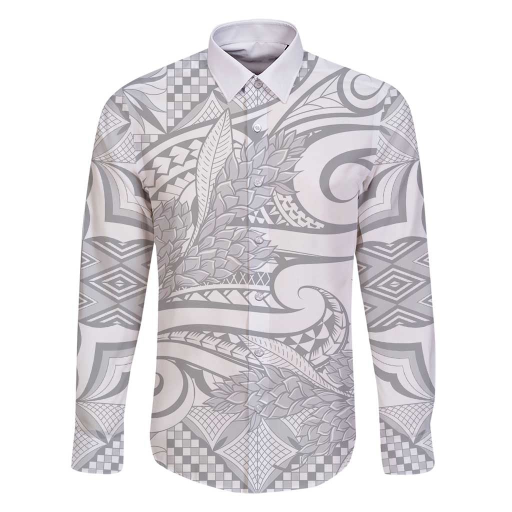 Lotu Tamaiti Samoa Siapo Family Matching Summer Maxi Dress and Hawaiian Shirt White Sunday With Teuila Torch Ginger LT9 Dad's Shirt - Long Sleeve White - Polynesian Pride
