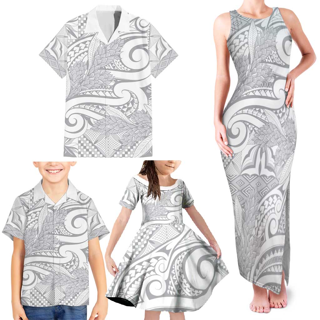 Lotu Tamaiti Samoa Siapo Family Matching Tank Maxi Dress and Hawaiian Shirt White Sunday With Teuila Torch Ginger LT9 - Polynesian Pride