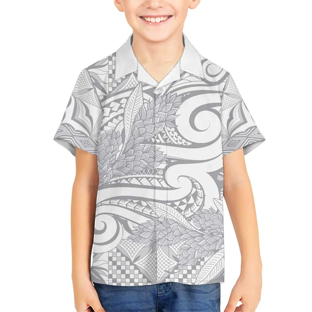 Lotu Tamaiti Samoa Siapo Family Matching Tank Maxi Dress and Hawaiian Shirt White Sunday With Teuila Torch Ginger LT9 Son's Shirt White - Polynesian Pride