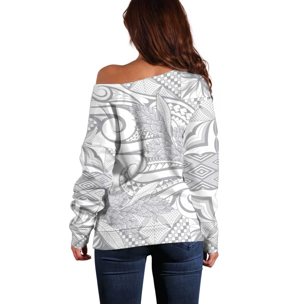 Lotu Tamaiti Samoa Siapo Off Shoulder Sweater White Sunday With Teuila Torch Ginger