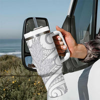 Samoa Lotu Tamaiti Tumbler With Handle White Sunday Siapo With Teuila Torch Ginger