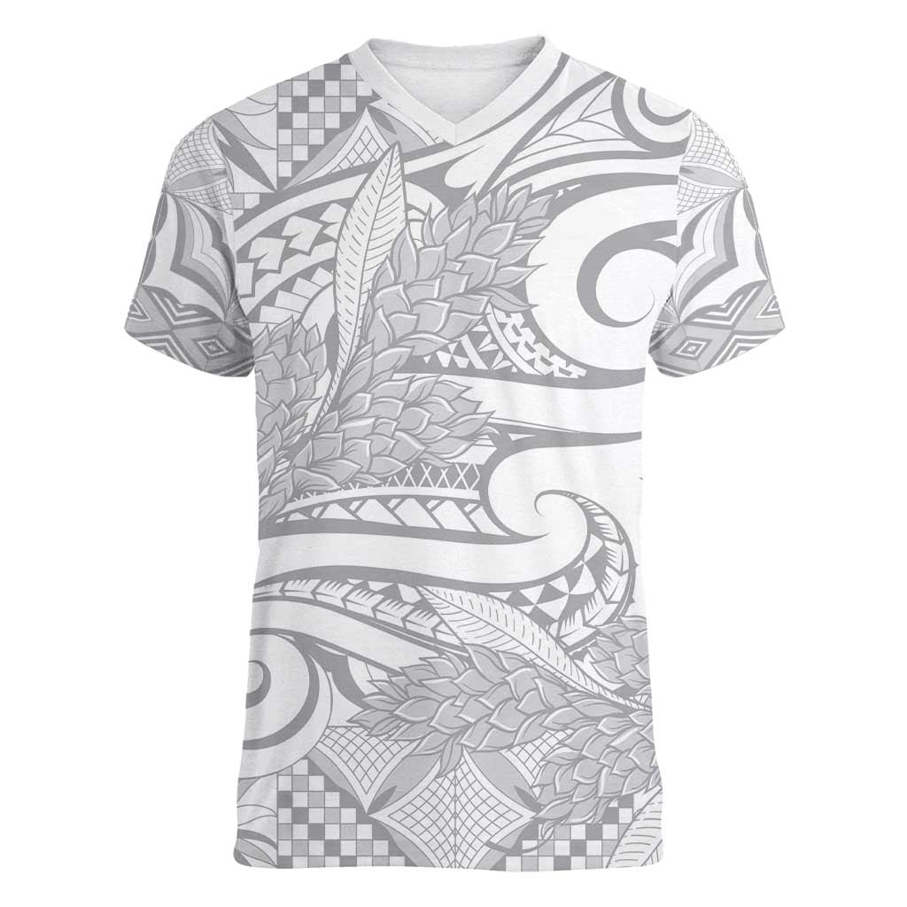 Lotu Tamaiti Samoa Siapo Women V-Neck T-Shirt White Sunday With Teuila Torch Ginger