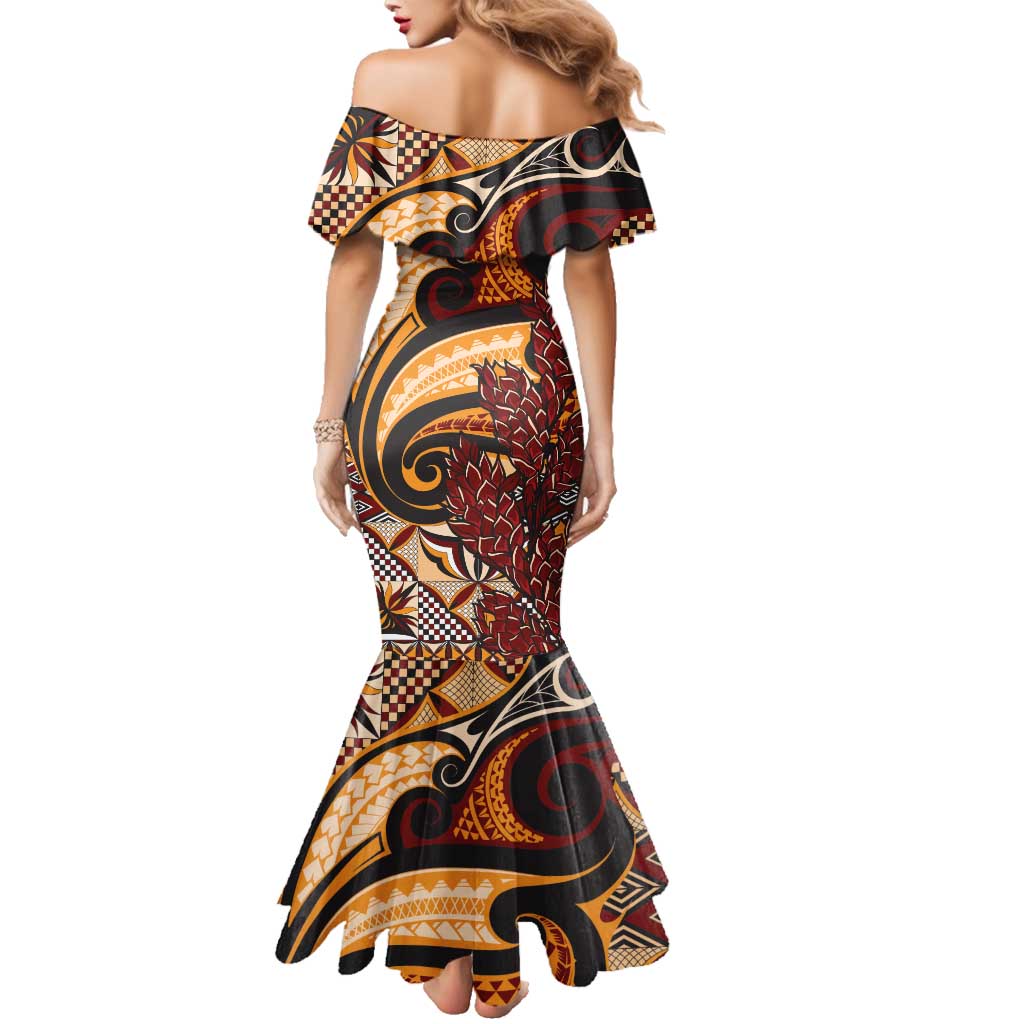 Vintage Samoa Siapo Family Matching Mermaid Dress and Hawaiian Shirt With Teuila Torch Ginger