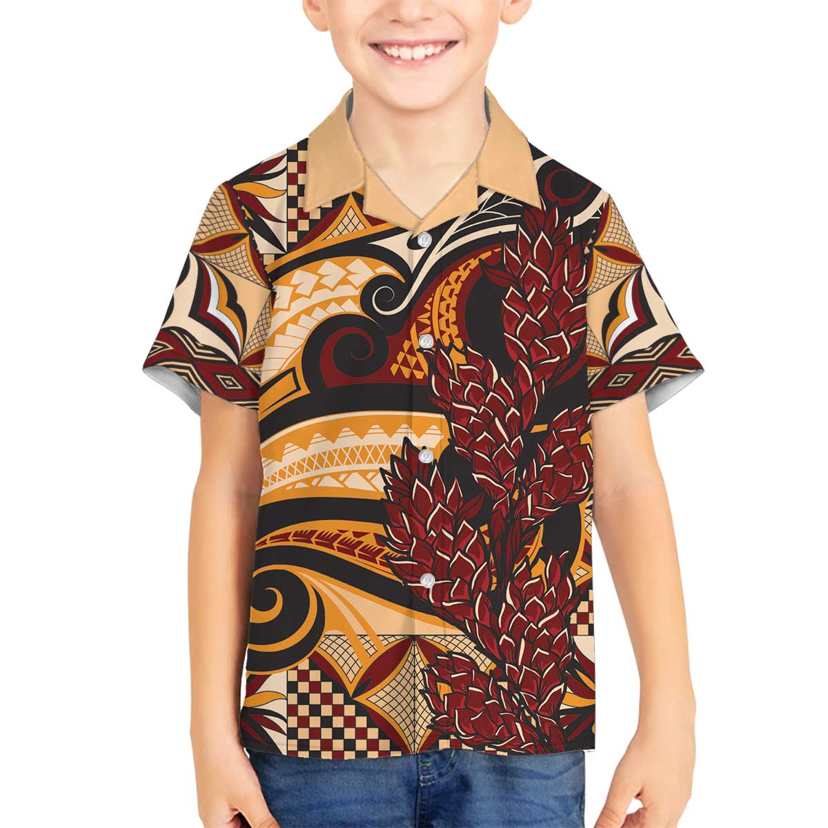 Vintage Samoa Siapo Family Matching Puletasi and Hawaiian Shirt With Teuila Torch Ginger