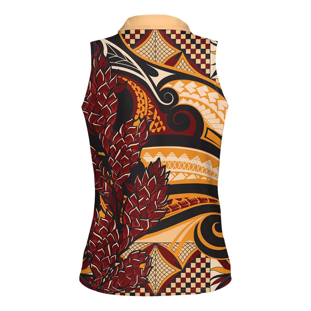 Vintage Samoa Siapo Women Sleeveless Polo Shirt With Teuila Torch Ginger