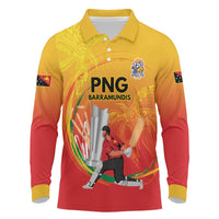 Custom Cricket PNG East Asia-Pacific Long Sleeve Polo Shirt Papua New Guinea Rise to Power LT9 Gold - Polynesian Pride
