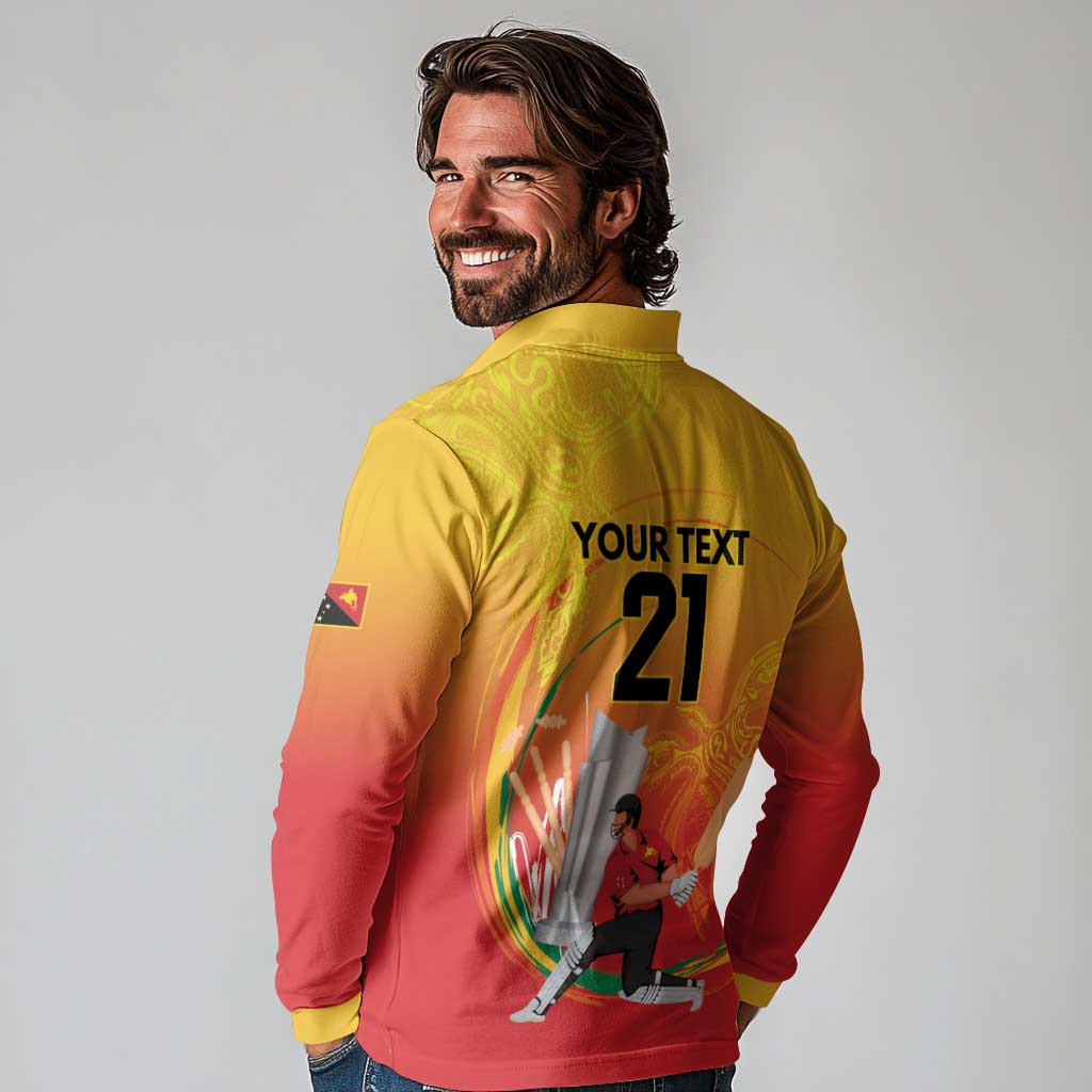 Custom Cricket PNG East Asia-Pacific Long Sleeve Polo Shirt Papua New Guinea Rise to Power LT9 - Polynesian Pride