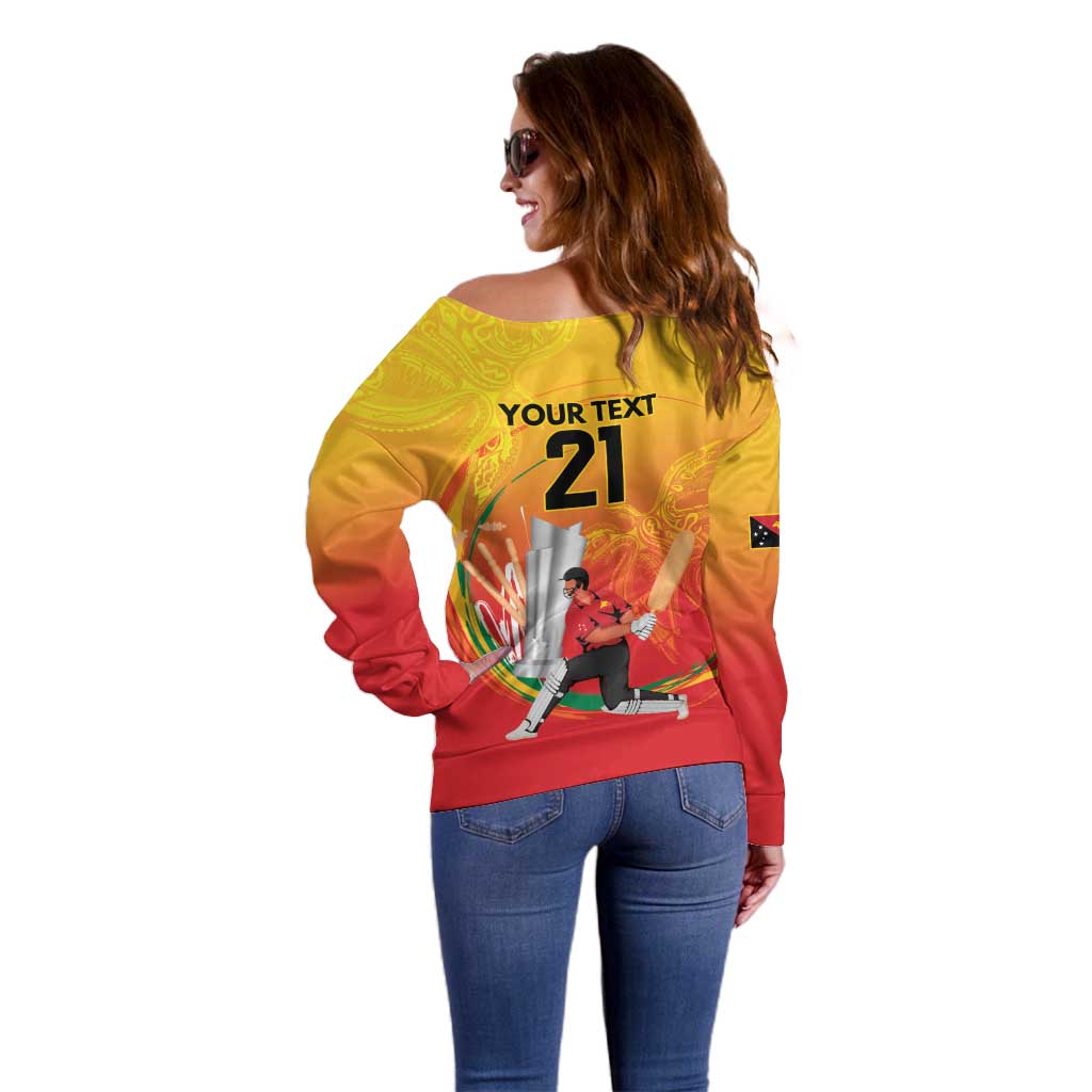 Custom Cricket PNG East Asia-Pacific Off Shoulder Sweater Papua New Guinea Rise to Power - Polynesian Pride