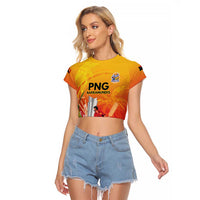 Custom Cricket PNG East Asia-Pacific Raglan Cropped T Shirt Papua New Guinea Rise to Power LT9 Female Gold - Polynesian Pride