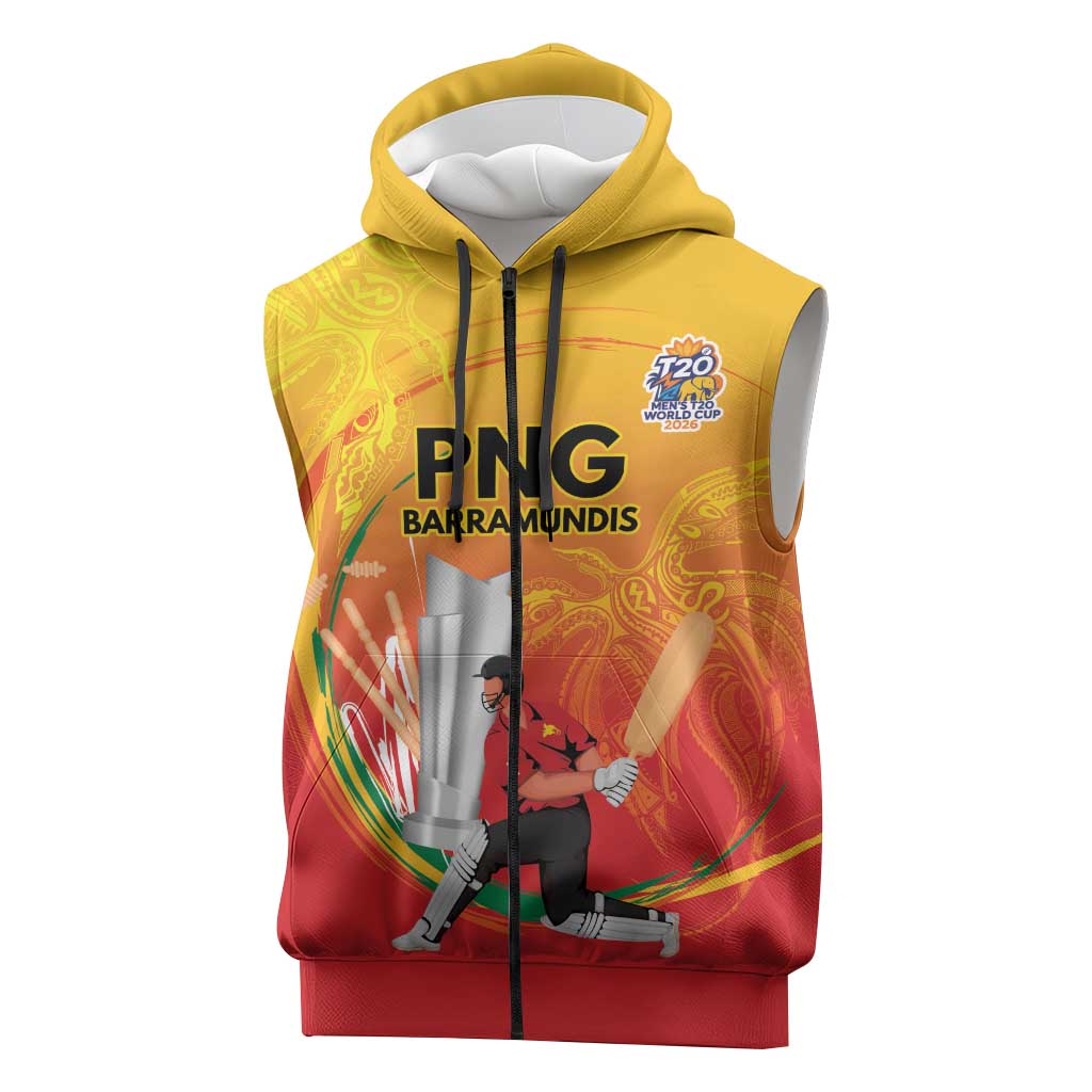 Custom Cricket PNG East Asia-Pacific Sleeveless Zip Hoodie Papua New Guinea Rise to Power LT9 Gold - Polynesian Pride