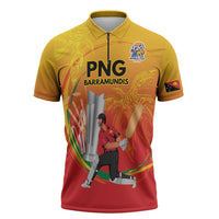 Custom Cricket PNG East Asia-Pacific Zipper Polo Shirt Papua New Guinea Rise to Power LT9 Gold - Polynesian Pride