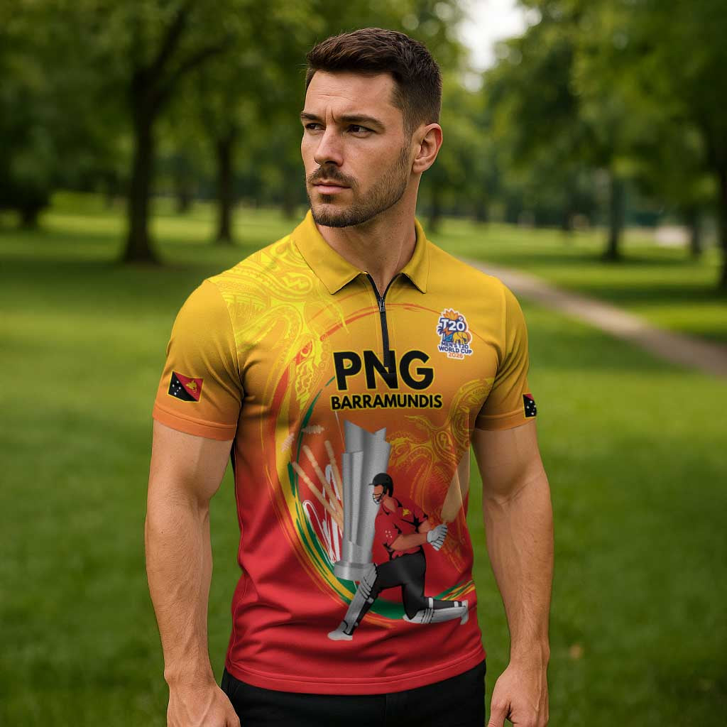 Custom Cricket PNG East Asia-Pacific Zipper Polo Shirt Papua New Guinea Rise to Power LT9 - Polynesian Pride
