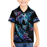 Polynesia Ribbon Butterflies Family Matching Long Sleeve Bodycon Dress and Hawaiian Shirt Silver Fern Breast Cancer With Papua Shell Pattern LT9 Son's Shirt Black - Polynesian Pride