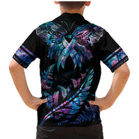 Polynesia Ribbon Butterflies Family Matching Mermaid Dress and Hawaiian Shirt Silver Fern Breast Cancer With Papua Shell Pattern LT9 - Polynesian Pride