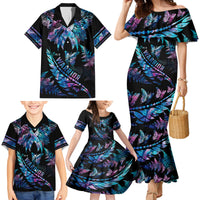 Polynesia Ribbon Butterflies Family Matching Mermaid Dress and Hawaiian Shirt Silver Fern Breast Cancer With Papua Shell Pattern LT9 - Polynesian Pride