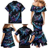 Polynesia Ribbon Butterflies Family Matching Mermaid Dress and Hawaiian Shirt Silver Fern Breast Cancer With Papua Shell Pattern LT9 - Polynesian Pride