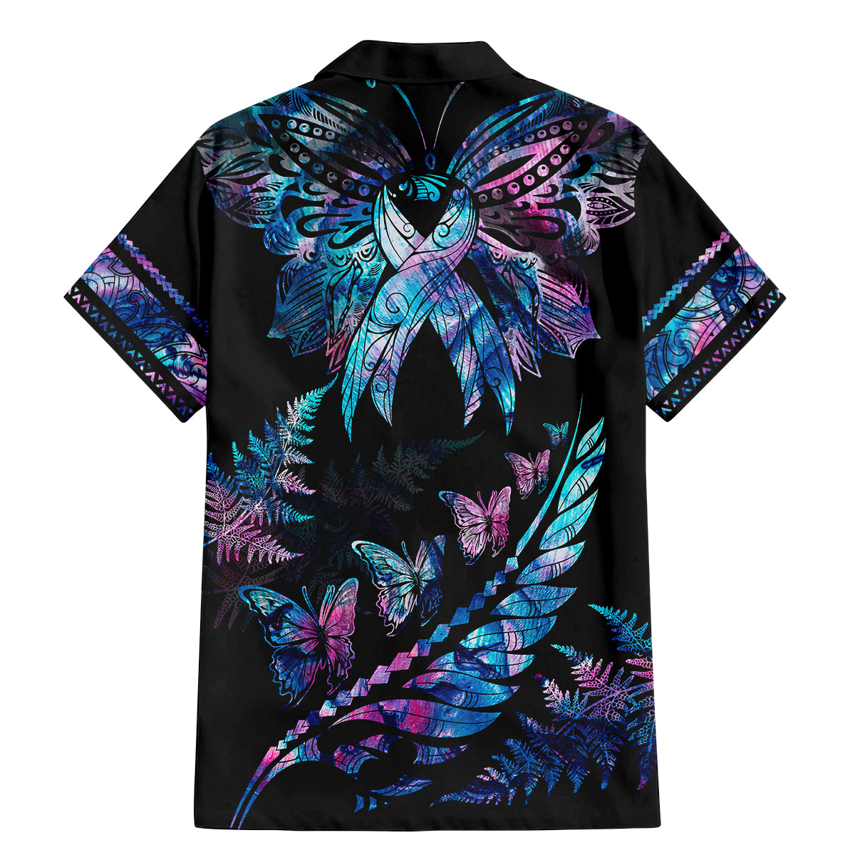 Polynesia Ribbon Butterflies Family Matching Mermaid Dress and Hawaiian Shirt Silver Fern Breast Cancer With Papua Shell Pattern LT9 - Polynesian Pride