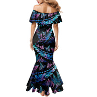 Polynesia Ribbon Butterflies Family Matching Mermaid Dress and Hawaiian Shirt Silver Fern Breast Cancer With Papua Shell Pattern LT9 - Polynesian Pride