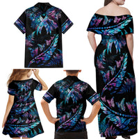 Polynesia Ribbon Butterflies Family Matching Off Shoulder Maxi Dress and Hawaiian Shirt Silver Fern Breast Cancer With Papua Shell Pattern LT9 - Polynesian Pride
