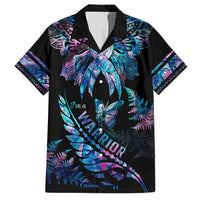 Polynesia Ribbon Butterflies Family Matching Short Sleeve Bodycon Dress and Hawaiian Shirt Silver Fern Breast Cancer With Papua Shell Pattern LT9 Dad's Shirt - Short Sleeve Black - Polynesian Pride