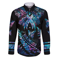 Polynesia Ribbon Butterflies Family Matching Short Sleeve Bodycon Dress and Hawaiian Shirt Silver Fern Breast Cancer With Papua Shell Pattern LT9 Dad's Shirt - Long Sleeve Black - Polynesian Pride