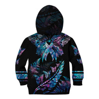 Polynesia Ribbon Butterflies Kid Hoodie Silver Fern Breast Cancer With Papua Shell Pattern LT9 - Polynesian Pride