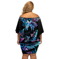 polynesia-ribbon-butterflies-off-shoulder-short-dress-silver-fern-breast-cancer-with-papua-shell-pattern