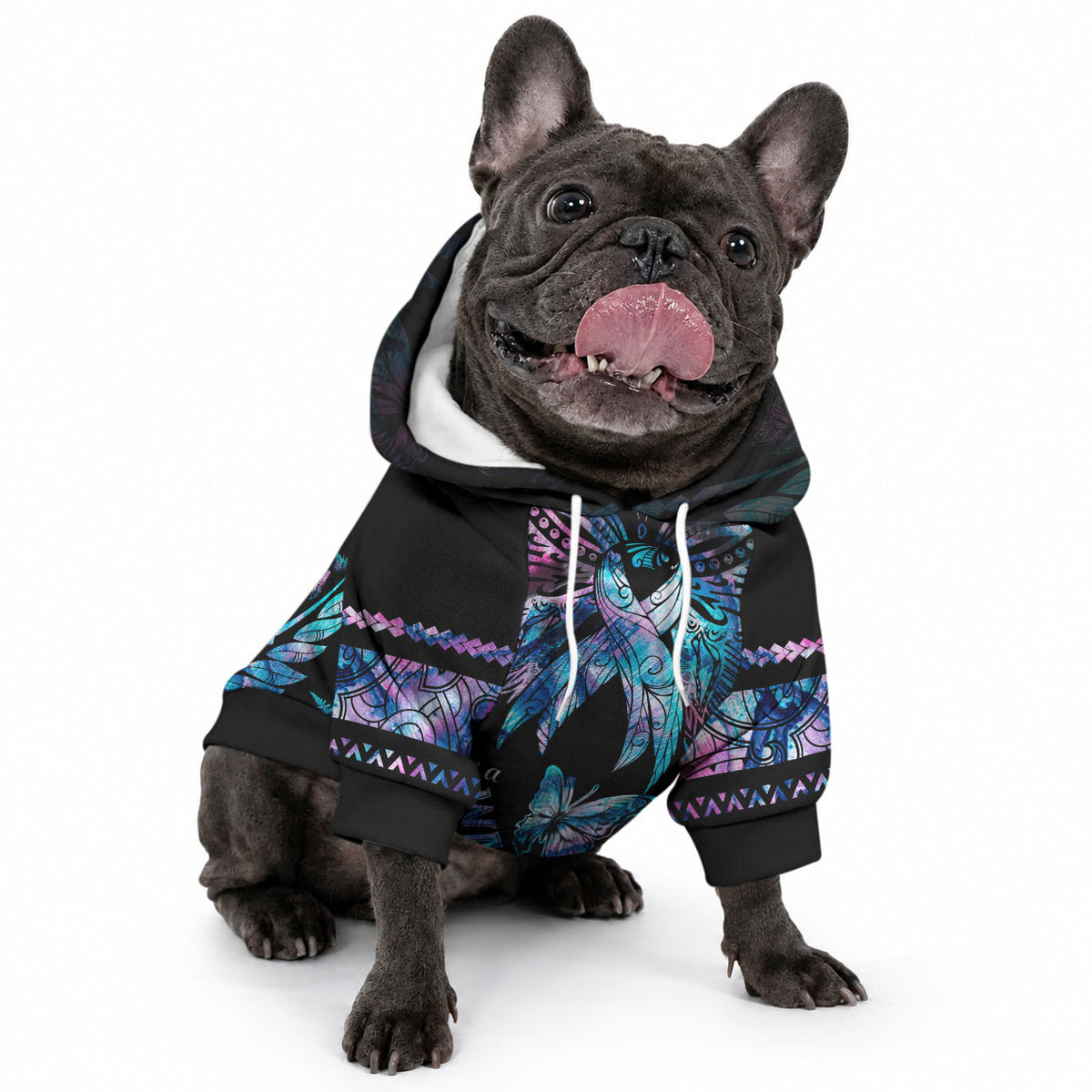 Polynesia Ribbon Butterflies Pet Hoodie Silver Fern Breast Cancer With Papua Shell Pattern LT9 - Polynesian Pride