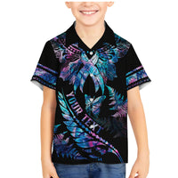 Personalised Polynesia Ribbon Butterflies Family Matching Mermaid Dress and Hawaiian Shirt Silver Fern Breast Cancer With Papua Shell Pattern LT9 Son's Shirt Black - Polynesian Pride