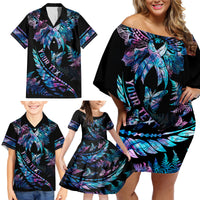 Personalised Polynesia Ribbon Butterflies Family Matching Off Shoulder Short Dress and Hawaiian Shirt Silver Fern Breast Cancer With Papua Shell Pattern LT9 - Polynesian Pride