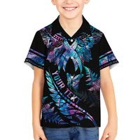 Personalised Polynesia Ribbon Butterflies Family Matching Off Shoulder Short Dress and Hawaiian Shirt Silver Fern Breast Cancer With Papua Shell Pattern LT9 Son's Shirt Black - Polynesian Pride