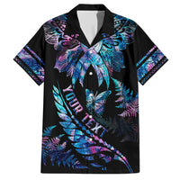 Personalised Polynesia Ribbon Butterflies Family Matching Short Sleeve Bodycon Dress and Hawaiian Shirt Silver Fern Breast Cancer With Papua Shell Pattern LT9 Dad's Shirt - Short Sleeve Black - Polynesian Pride