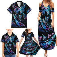 Personalised Polynesia Ribbon Butterflies Family Matching Summer Maxi Dress and Hawaiian Shirt Silver Fern Breast Cancer With Papua Shell Pattern LT9 - Polynesian Pride