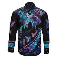 Personalised Polynesia Ribbon Butterflies Family Matching Summer Maxi Dress and Hawaiian Shirt Silver Fern Breast Cancer With Papua Shell Pattern LT9 - Polynesian Pride