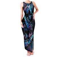 Personalised Polynesia Ribbon Butterflies Family Matching Tank Maxi Dress and Hawaiian Shirt Silver Fern Breast Cancer With Papua Shell Pattern LT9 Mom's Dress Black - Polynesian Pride