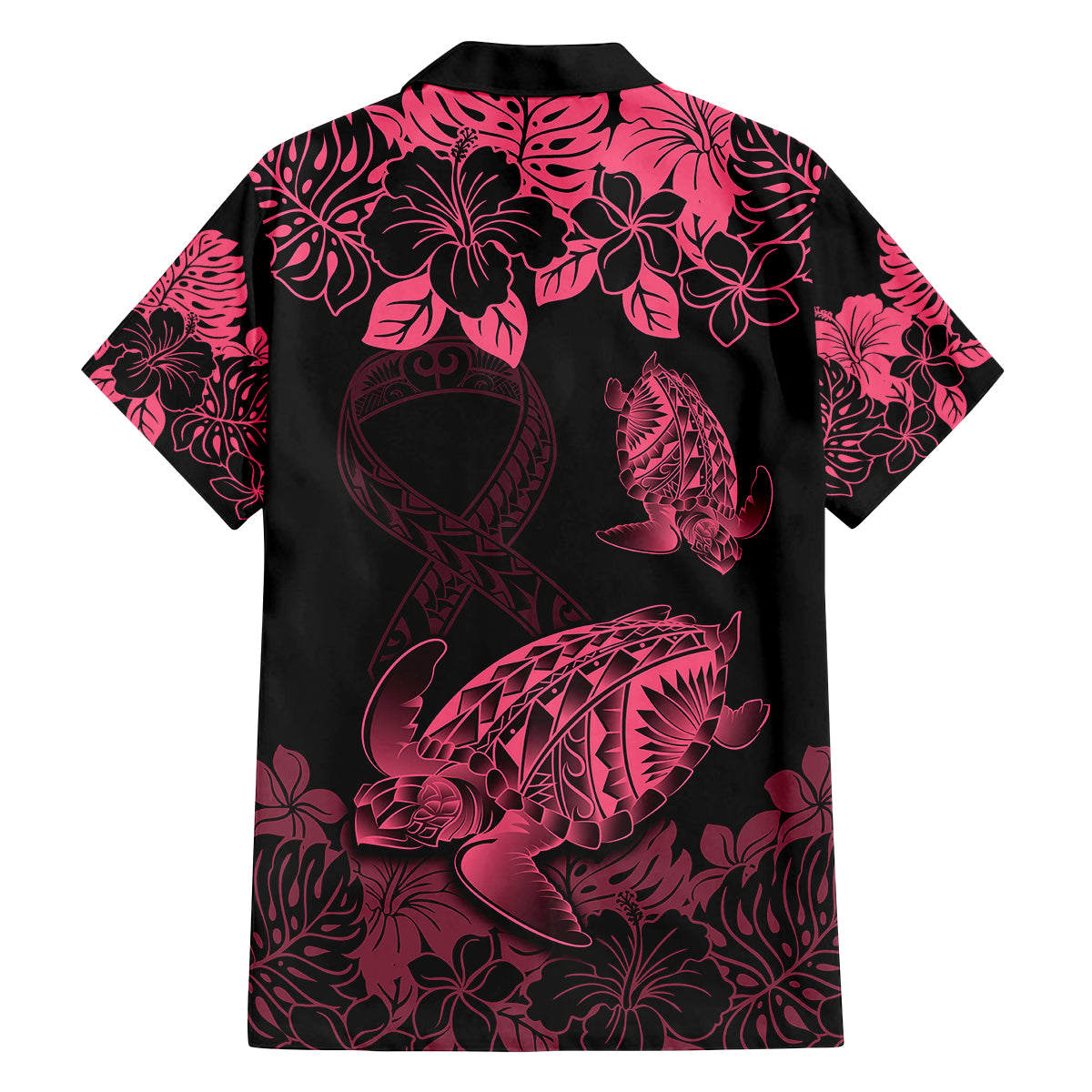 Personalised Polynesian Turtle Ribbon Family Matching Long Sleeve Bodycon Dress and Hawaiian Shirt Think Pink Breast Cancer With Pacific Hibiscus LT9 - Polynesian Pride