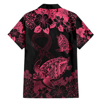 Personalised Polynesian Turtle Ribbon Family Matching Off Shoulder Long Sleeve Dress and Hawaiian Shirt Think Pink Breast Cancer With Pacific Hibiscus LT9 - Polynesian Pride