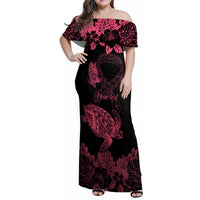 Personalised Polynesian Turtle Ribbon Family Matching Off Shoulder Maxi Dress and Hawaiian Shirt Think Pink Breast Cancer With Pacific Hibiscus LT9 Dad's Shirt - Long Sleeve Pink - Polynesian Pride