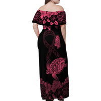 Personalised Polynesian Turtle Ribbon Family Matching Off Shoulder Maxi Dress and Hawaiian Shirt Think Pink Breast Cancer With Pacific Hibiscus LT9 - Polynesian Pride