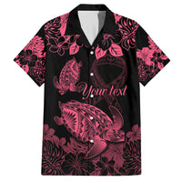 Personalised Polynesian Turtle Ribbon Family Matching Off Shoulder Maxi Dress and Hawaiian Shirt Think Pink Breast Cancer With Pacific Hibiscus LT9 Mom's Dress Pink - Polynesian Pride