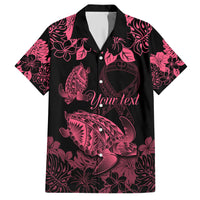 Personalised Polynesian Turtle Ribbon Family Matching Short Sleeve Bodycon Dress and Hawaiian Shirt Think Pink Breast Cancer With Pacific Hibiscus LT9 Dad's Shirt - Short Sleeve Pink - Polynesian Pride