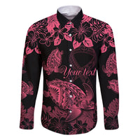 Personalised Polynesian Turtle Ribbon Family Matching Short Sleeve Bodycon Dress and Hawaiian Shirt Think Pink Breast Cancer With Pacific Hibiscus LT9 Dad's Shirt - Long Sleeve Pink - Polynesian Pride