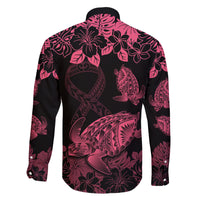 Personalised Polynesian Turtle Ribbon Family Matching Short Sleeve Bodycon Dress and Hawaiian Shirt Think Pink Breast Cancer With Pacific Hibiscus LT9 - Polynesian Pride