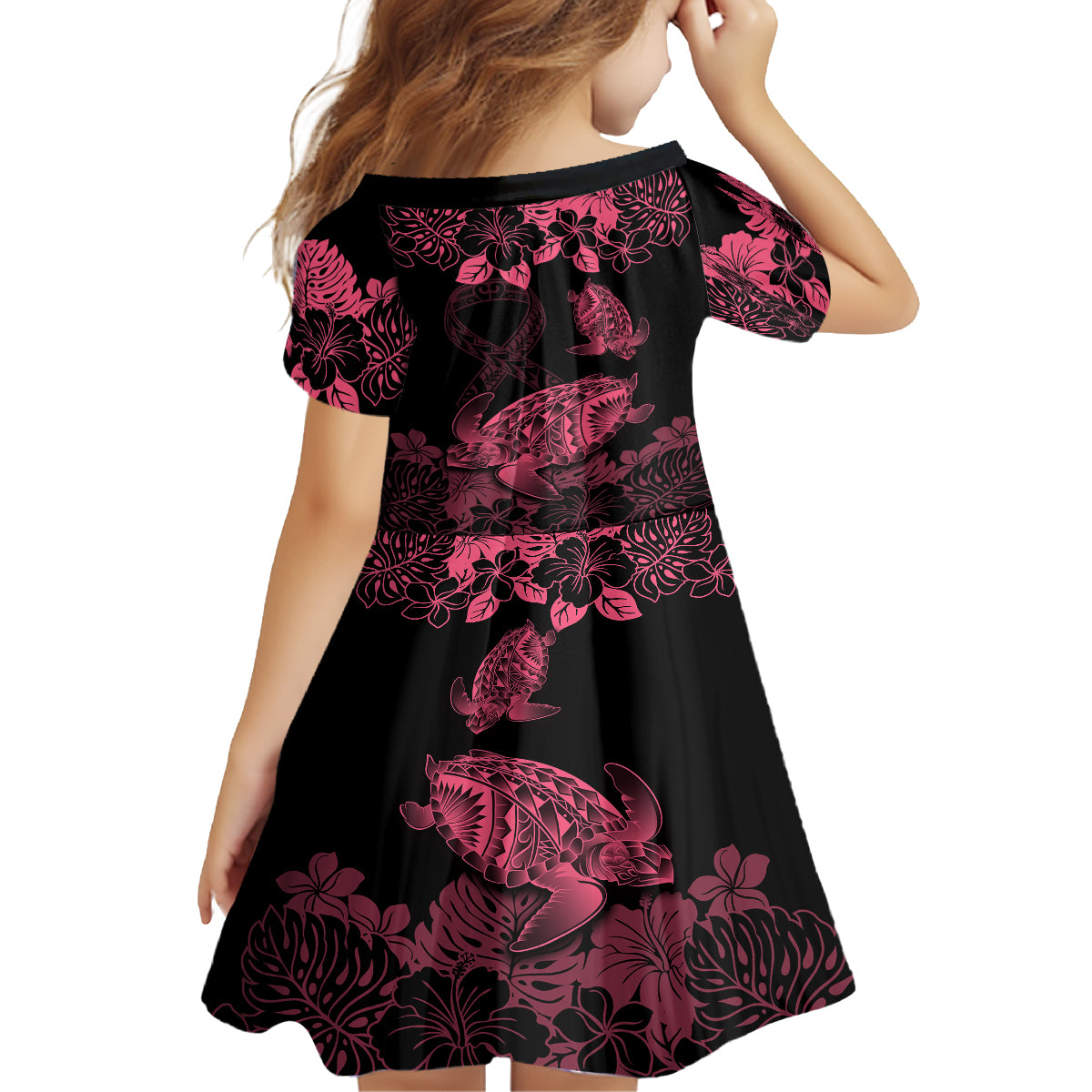 Personalised Polynesian Turtle Ribbon Family Matching Summer Maxi Dress and Hawaiian Shirt Think Pink Breast Cancer With Pacific Hibiscus LT9 - Polynesian Pride