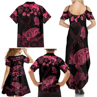Personalised Polynesian Turtle Ribbon Family Matching Summer Maxi Dress and Hawaiian Shirt Think Pink Breast Cancer With Pacific Hibiscus LT9 - Polynesian Pride