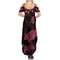 Personalised Polynesian Turtle Ribbon Family Matching Summer Maxi Dress and Hawaiian Shirt Think Pink Breast Cancer With Pacific Hibiscus LT9 - Polynesian Pride